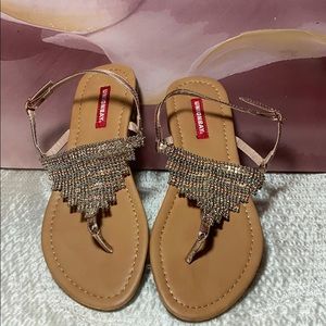 Beaded sandals rose gold and silver